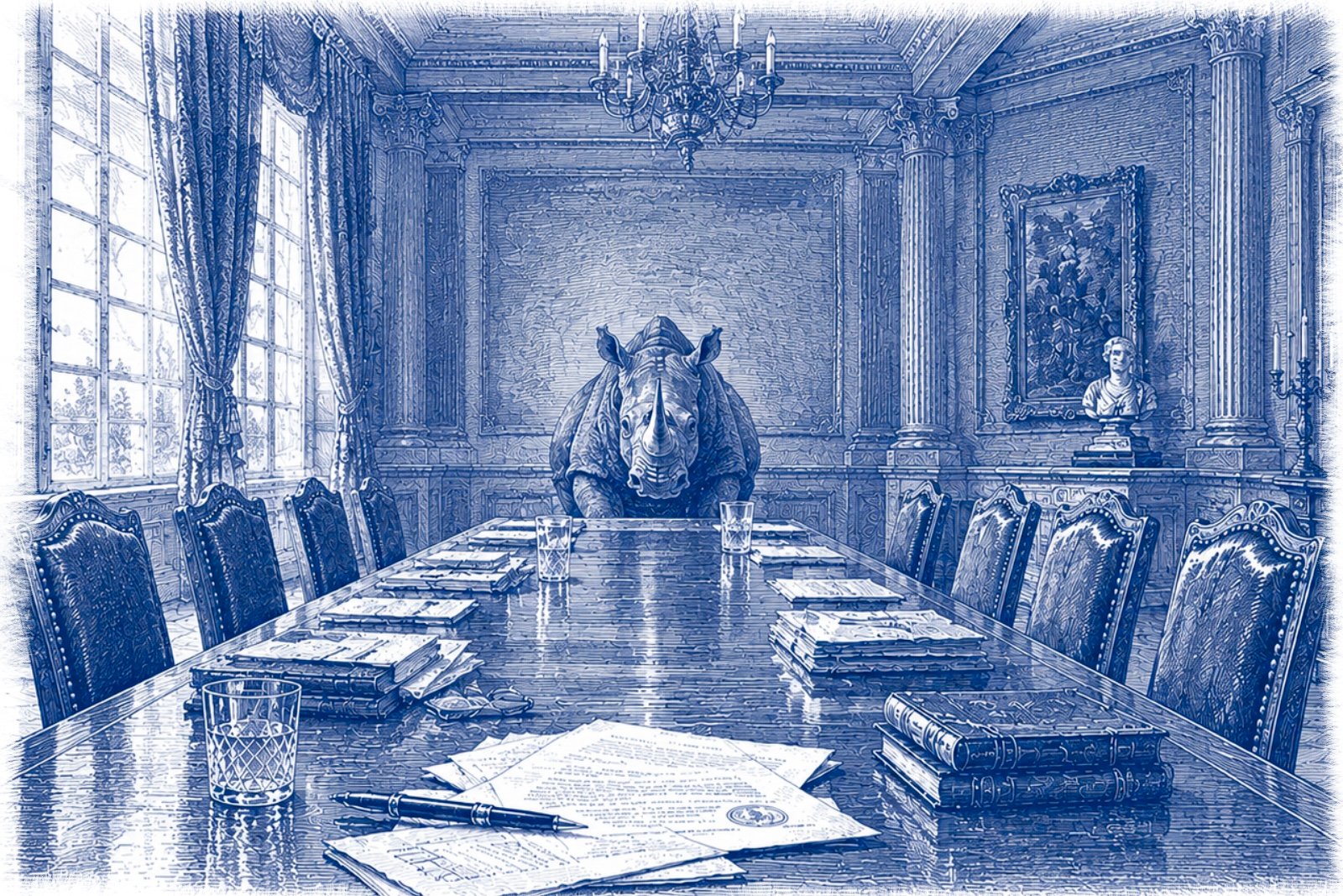 THE RHINO AT THE END OF THE TABLE